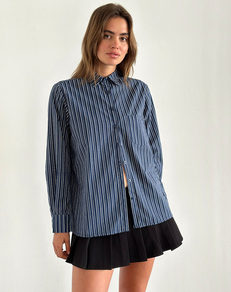 Chemise Turner, bleu foncé, rayures indigo