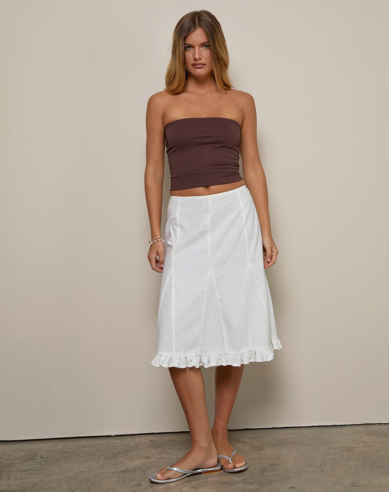 Image of Tausi Pleated Midi Skirt, Off White Linen