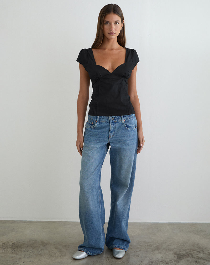 Image du haut corset à manches courtes Uliva en popeline noire