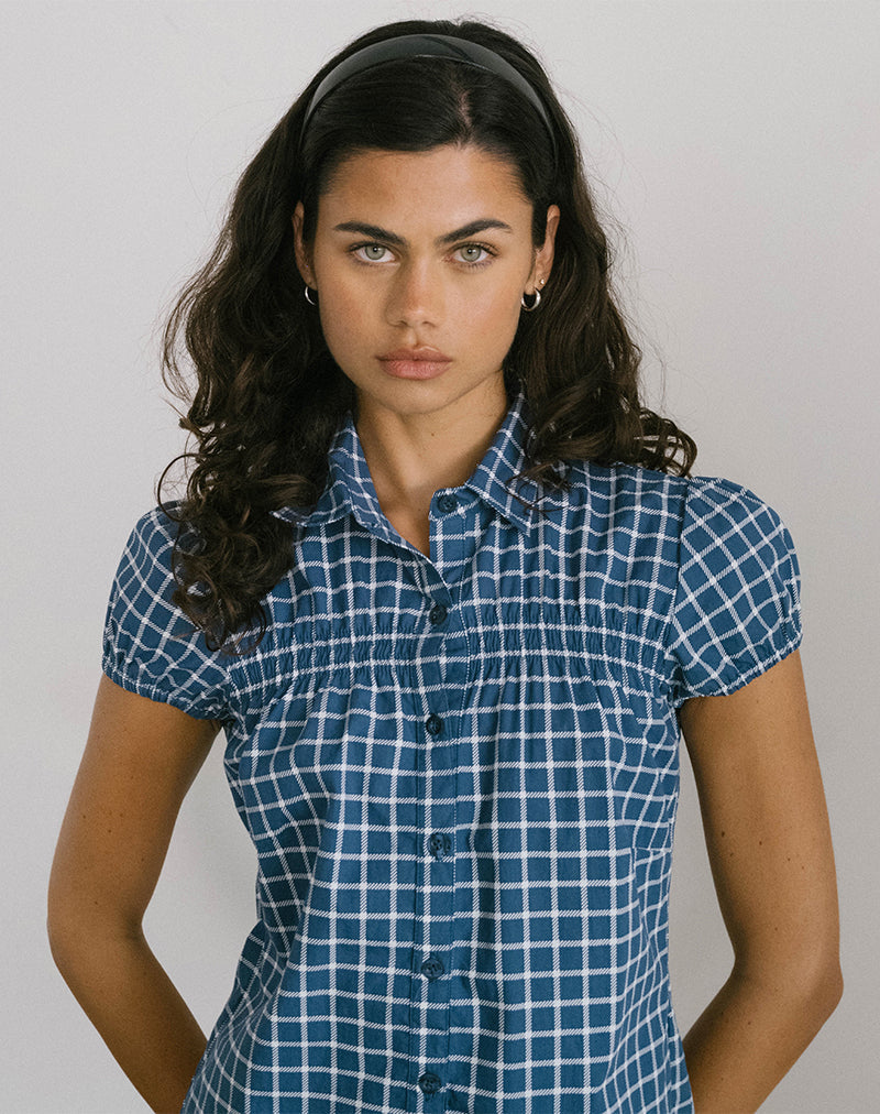 Ulsan - Chemise cintrée en popeline écossaise, marine