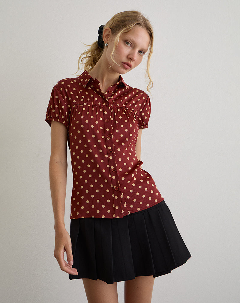 Ulsan - Chemise cintrée en rouge brûlé avec imprimé à pois