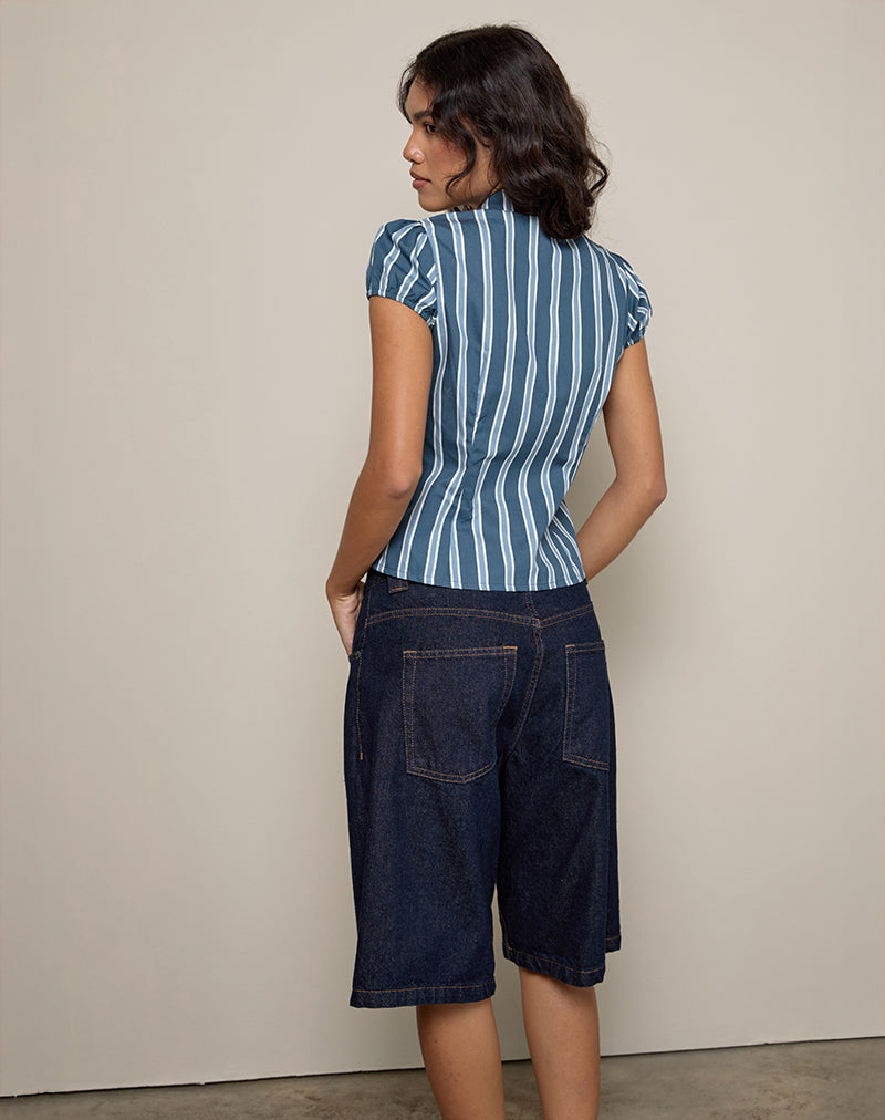 Image de Ulsan Chemise cintrée en popeline à rayures formelles Navy
