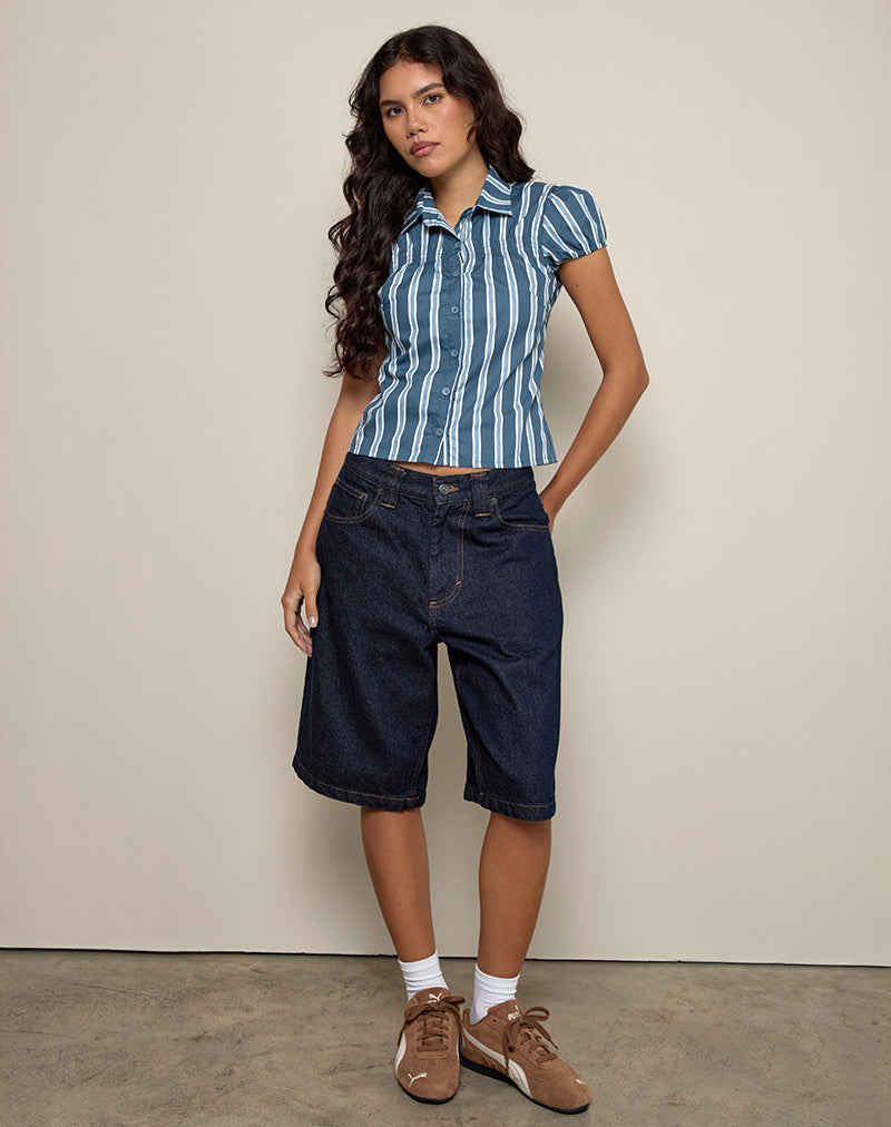 Ulsan - Chemise cintrée en popeline à rayures formelles - Marine