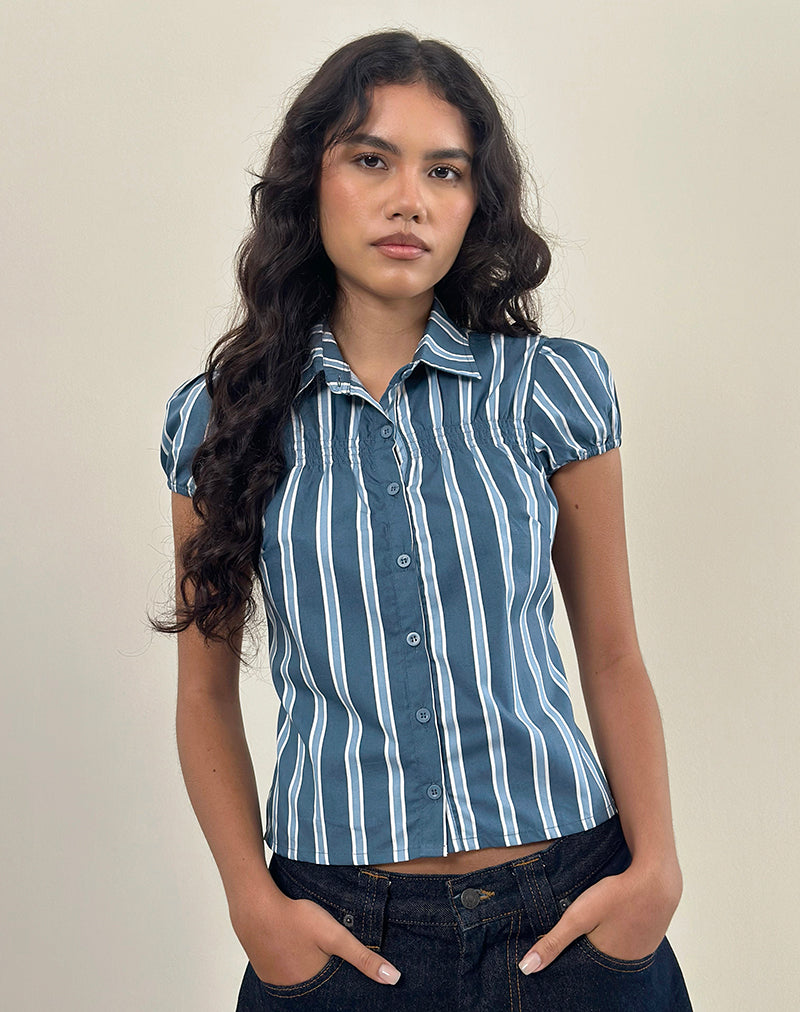 Ulsan - Chemise cintrée en popeline à rayures formelles - Marine