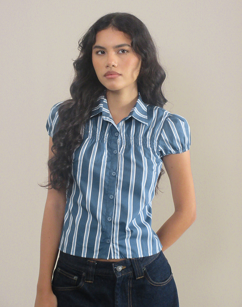 Image de Ulsan Chemise cintrée en popeline à rayures formelles Navy