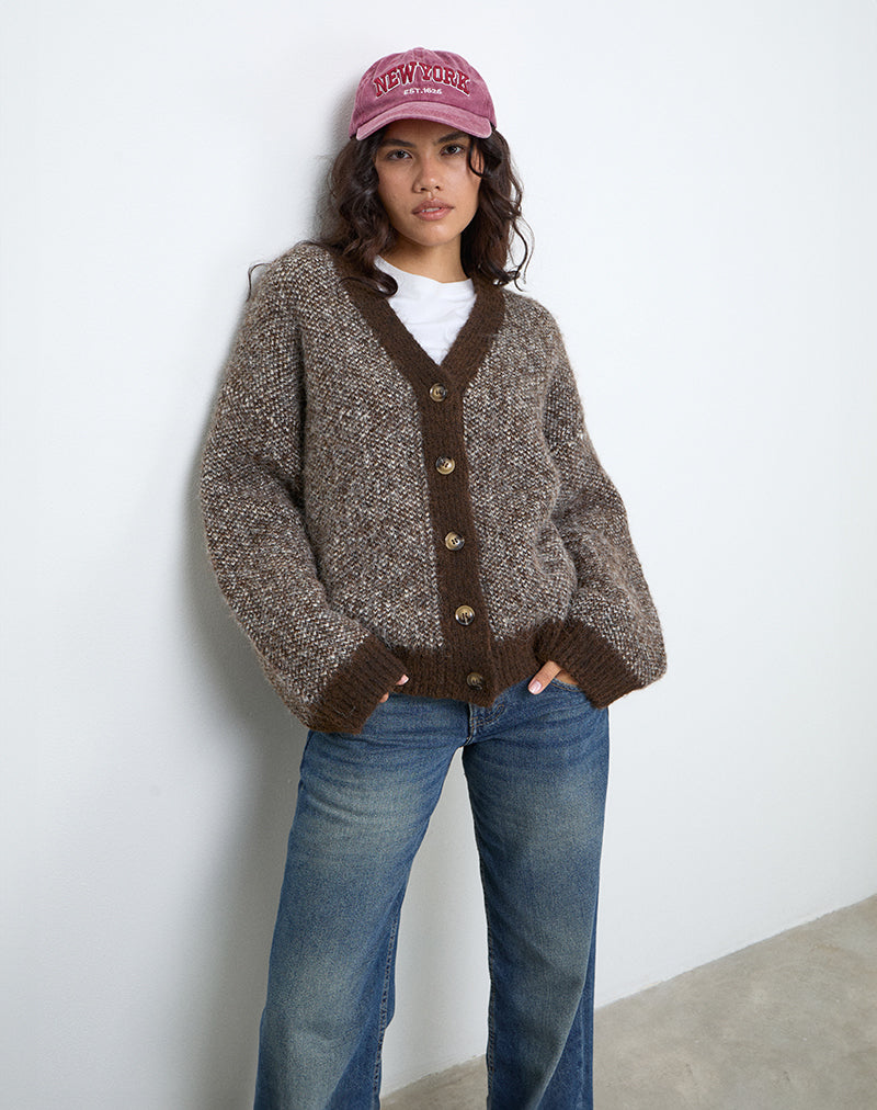 Cardigan en maille surdimensionné Ura en brun et crème