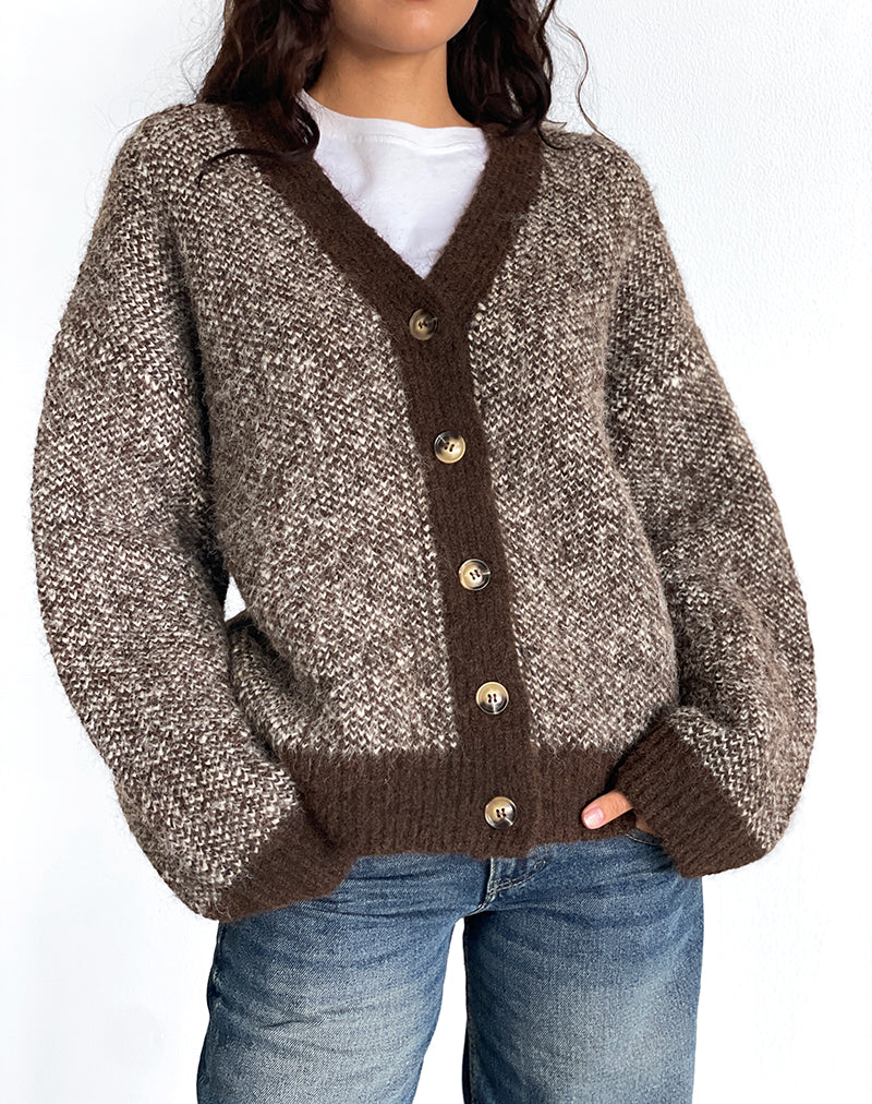 Image de Ura Cardigan tricoté surdimensionné en brun et crème