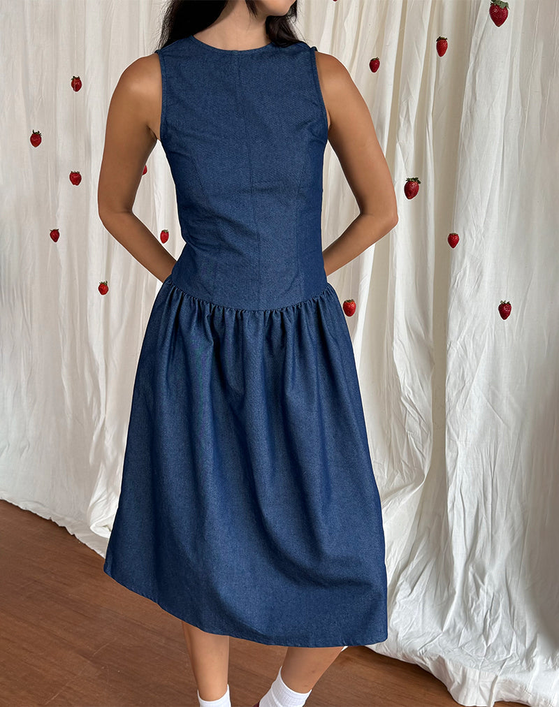 Robe longue Uretta en denim indigo