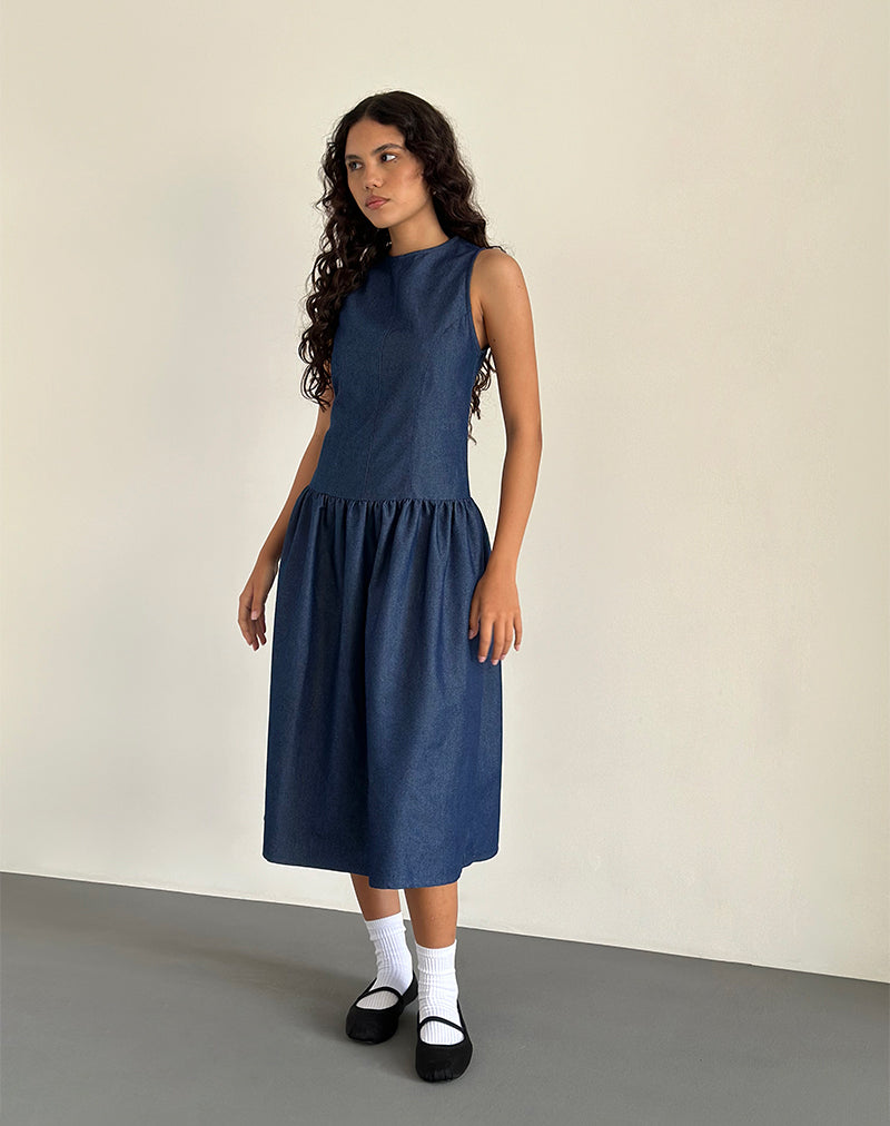 Image de Robe longue Uretta en Denim Indigo