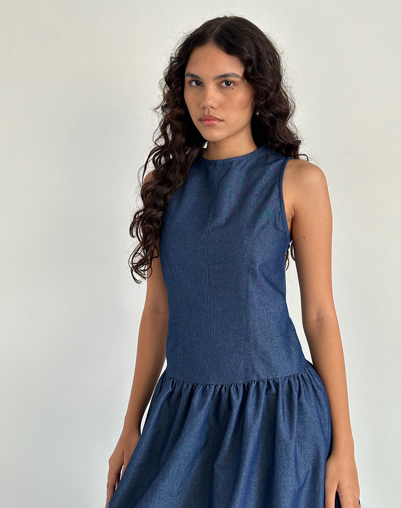 Image de Robe longue Uretta en Denim Indigo