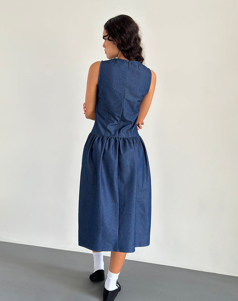 Image de Robe longue Uretta en Denim Indigo