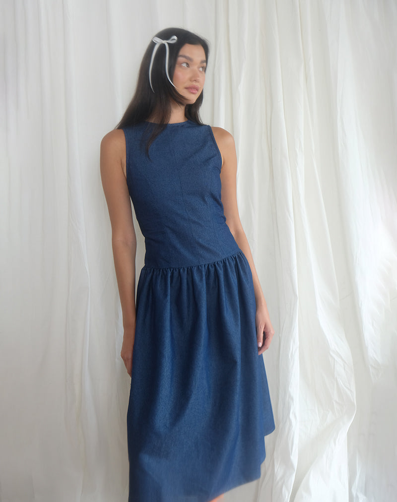 Robe longue Uretta en denim indigo