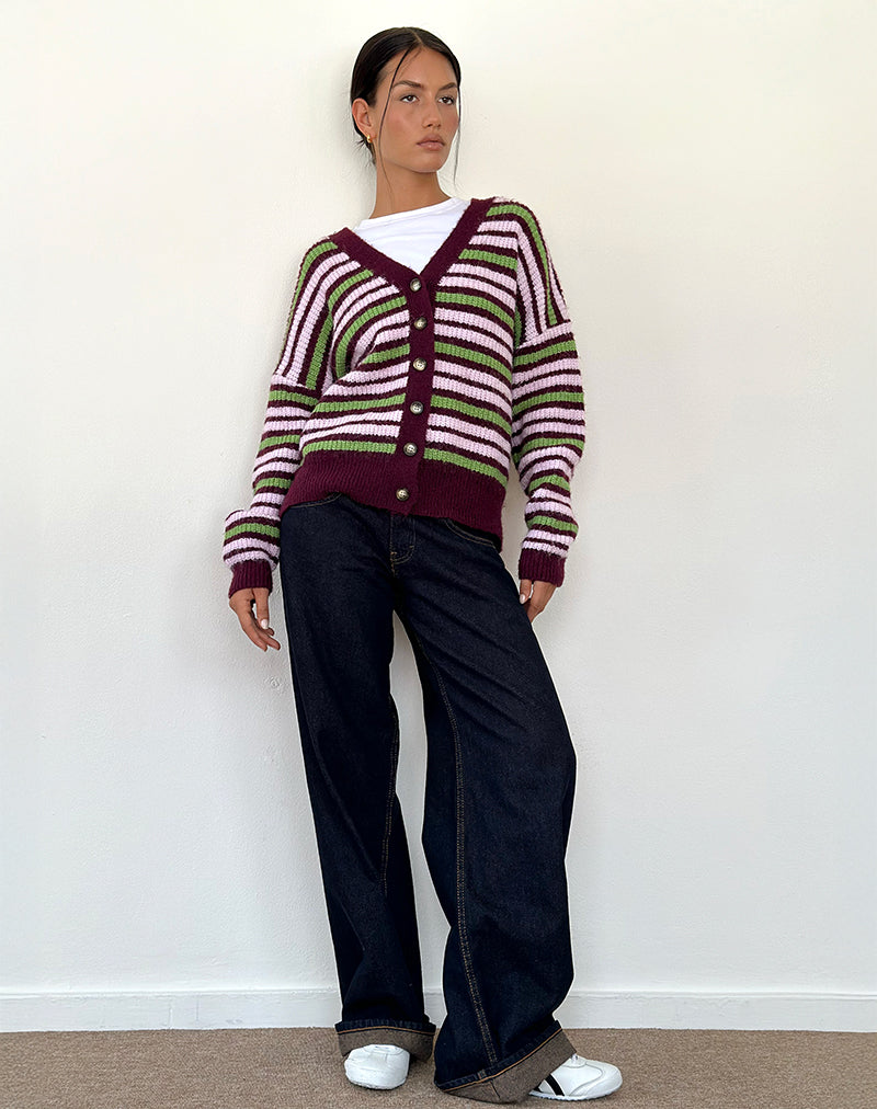 Image de Uriela Cardigan à rayures vertes, roses et bourgogne