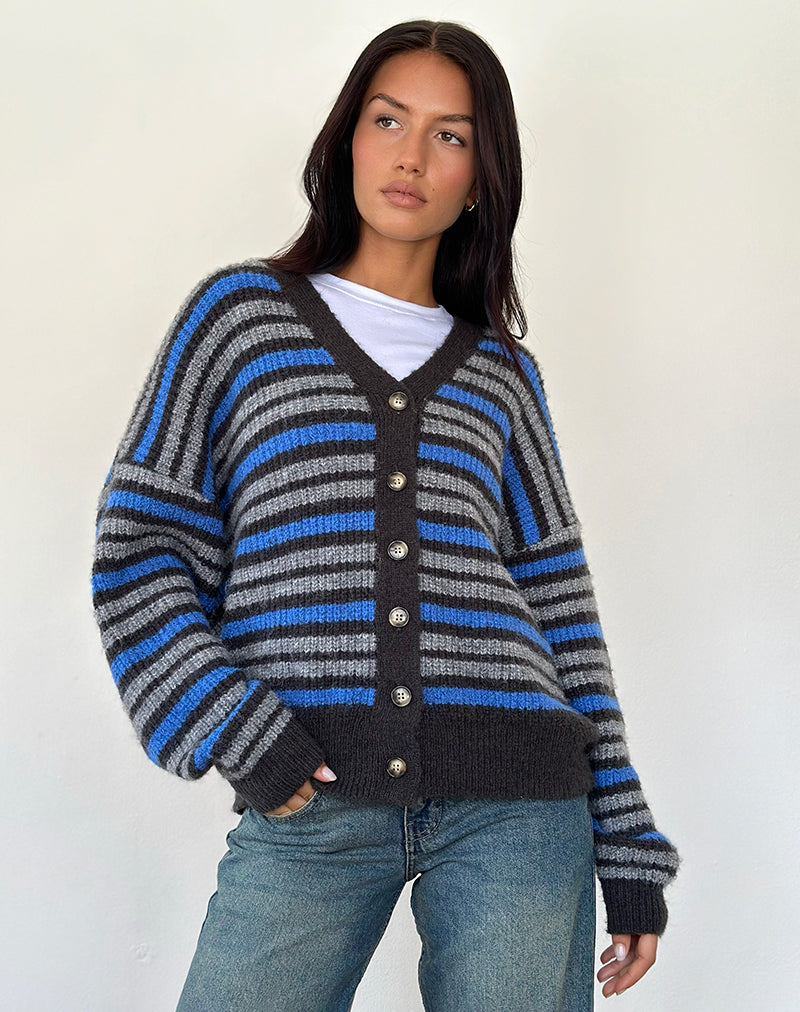 Cardigan Uriela en gris clair et rayures gris bleu