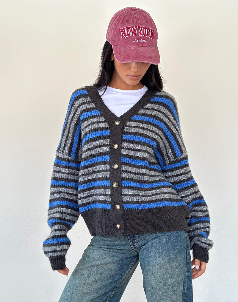 Image de Uriela Cardigan en gris clair et bleu rayé gris