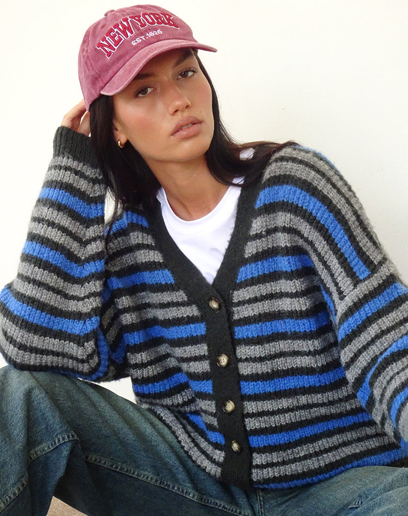 Image de Uriela Cardigan en gris clair et bleu rayé gris
