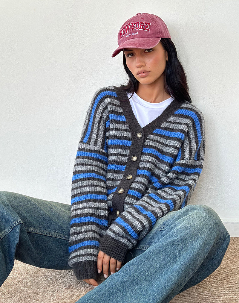 Cardigan Uriela en gris clair et rayures gris bleu
