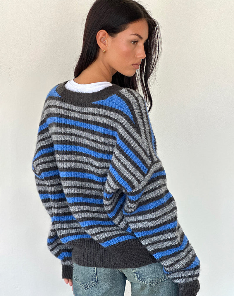 Image de Uriela Cardigan en gris clair et bleu rayé gris