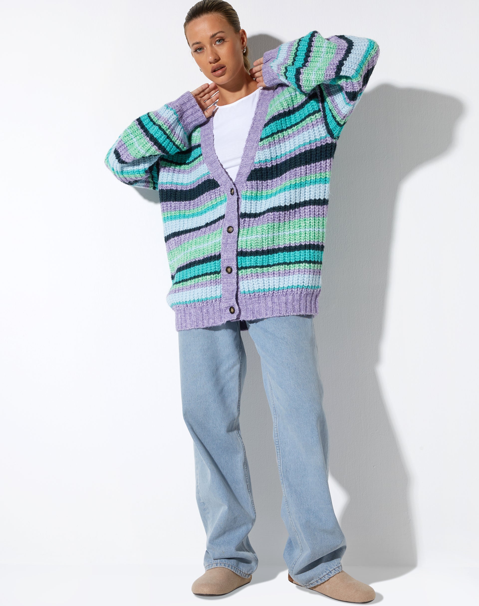 IMAGE DU CARDI Uriela en violet rayé