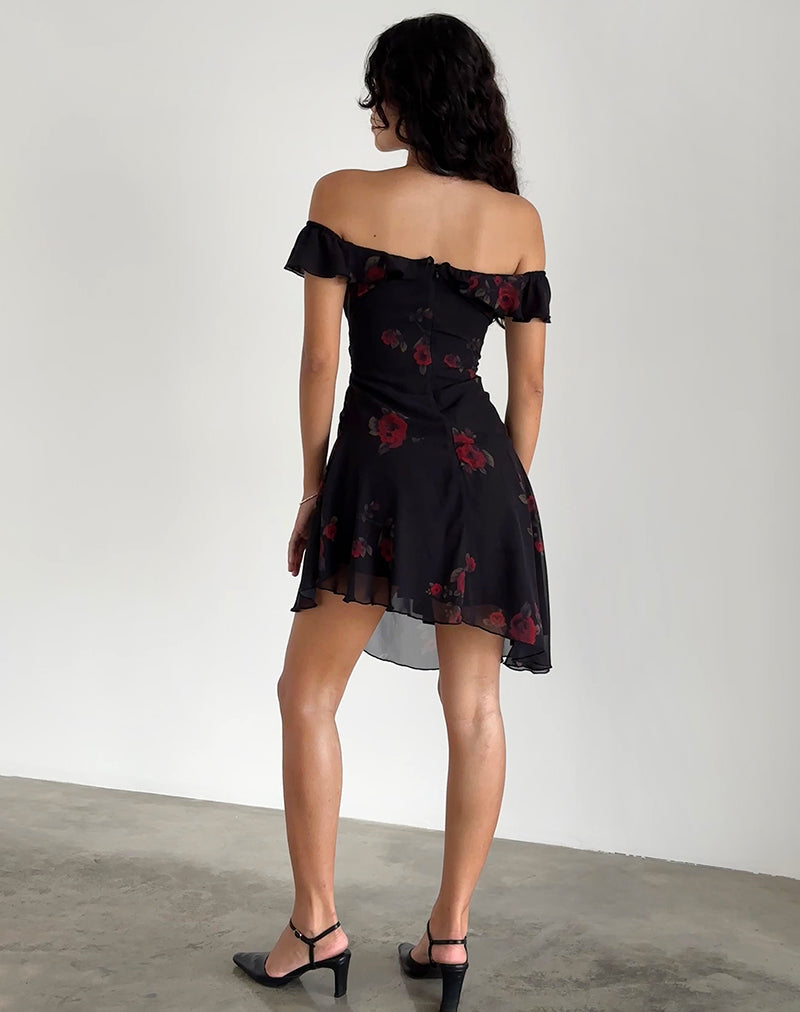 Image de Ursula Bardot Mini Dress in Black Vintage Rose