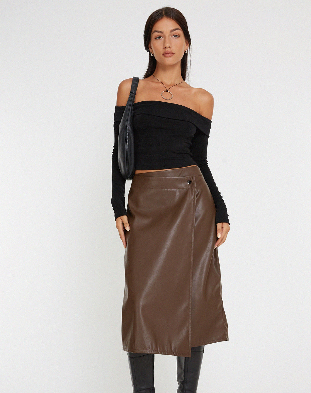 Jupe midi Utari, PU Brown