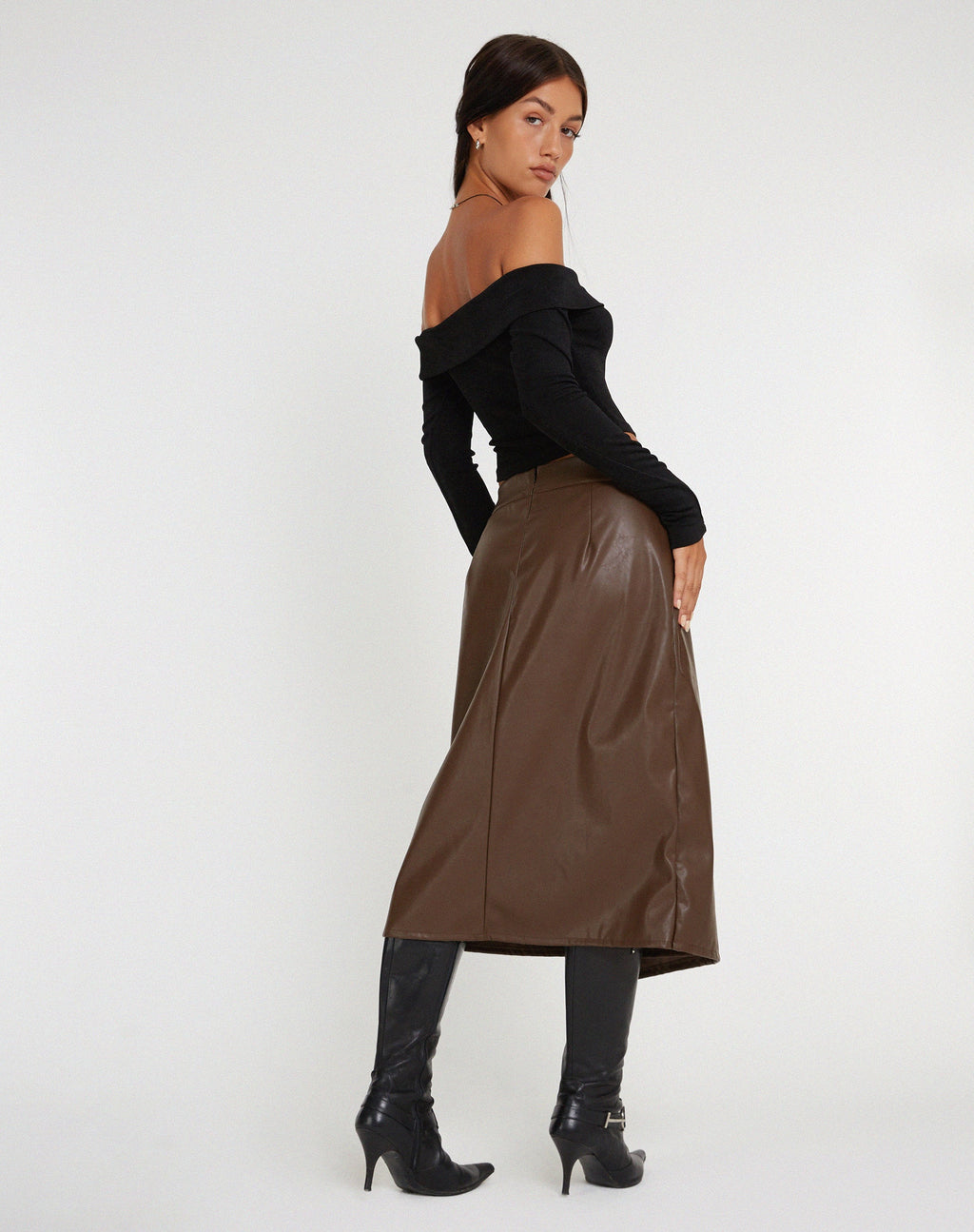 Jupe midi Utari, PU Brown