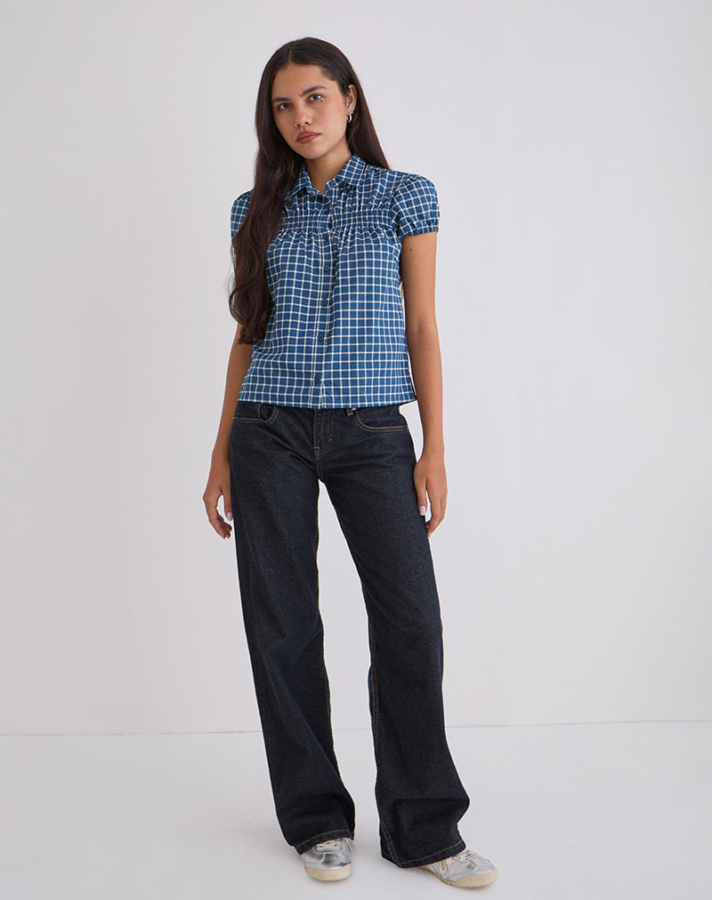 Ulsan - Chemise cintrée en popeline écossaise, marine
