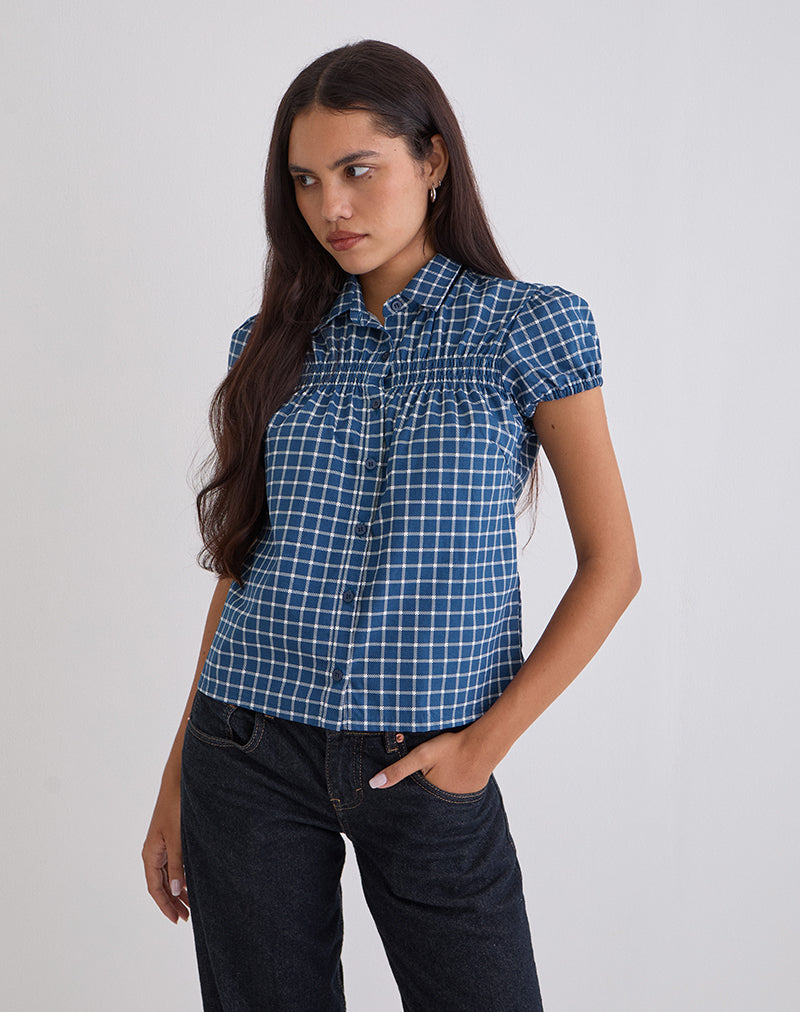 Ulsan - Chemise cintrée en popeline écossaise, marine