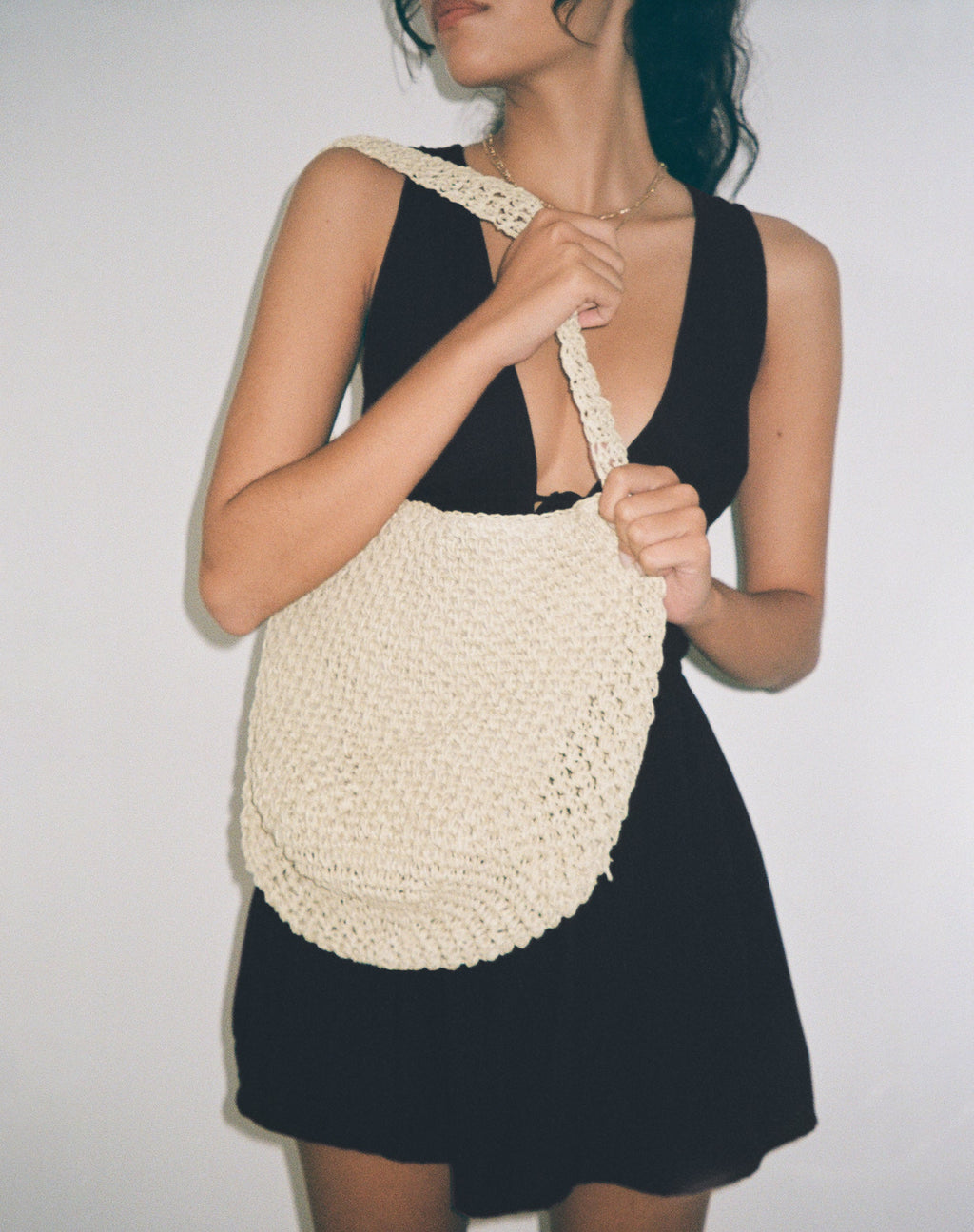Sac fourre-tout en crochet Tito en ivoire