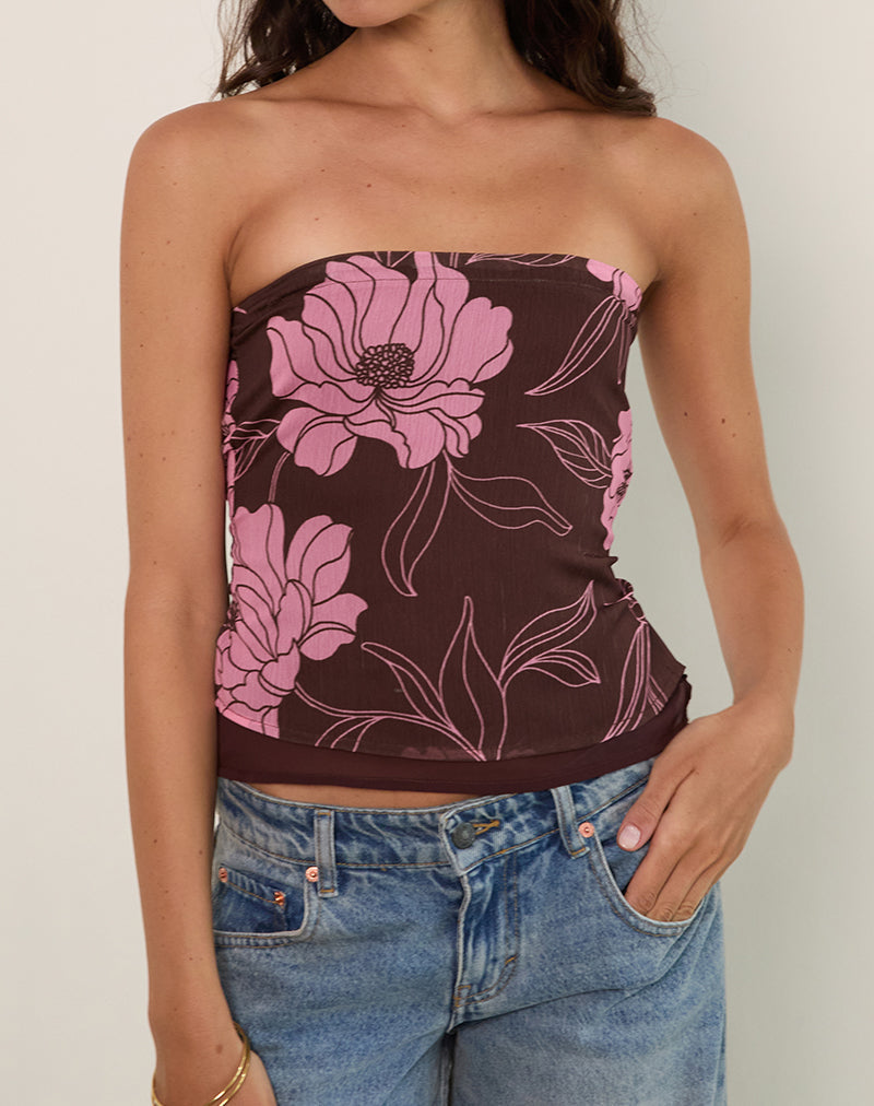 Image de Varsha Bandeau Top in Flare Floral Pink Brown