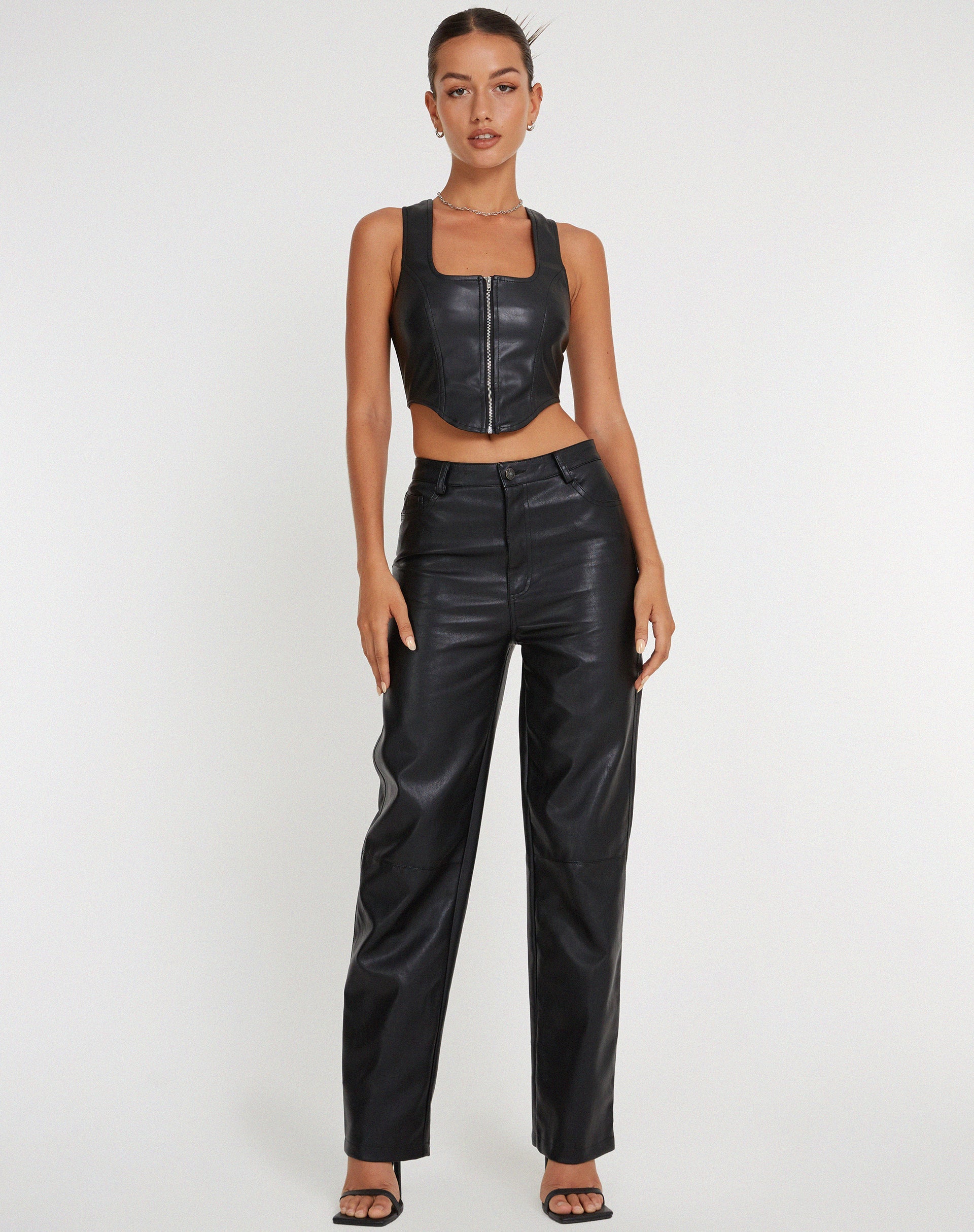 Image de Velika Corset zippé en PU noir