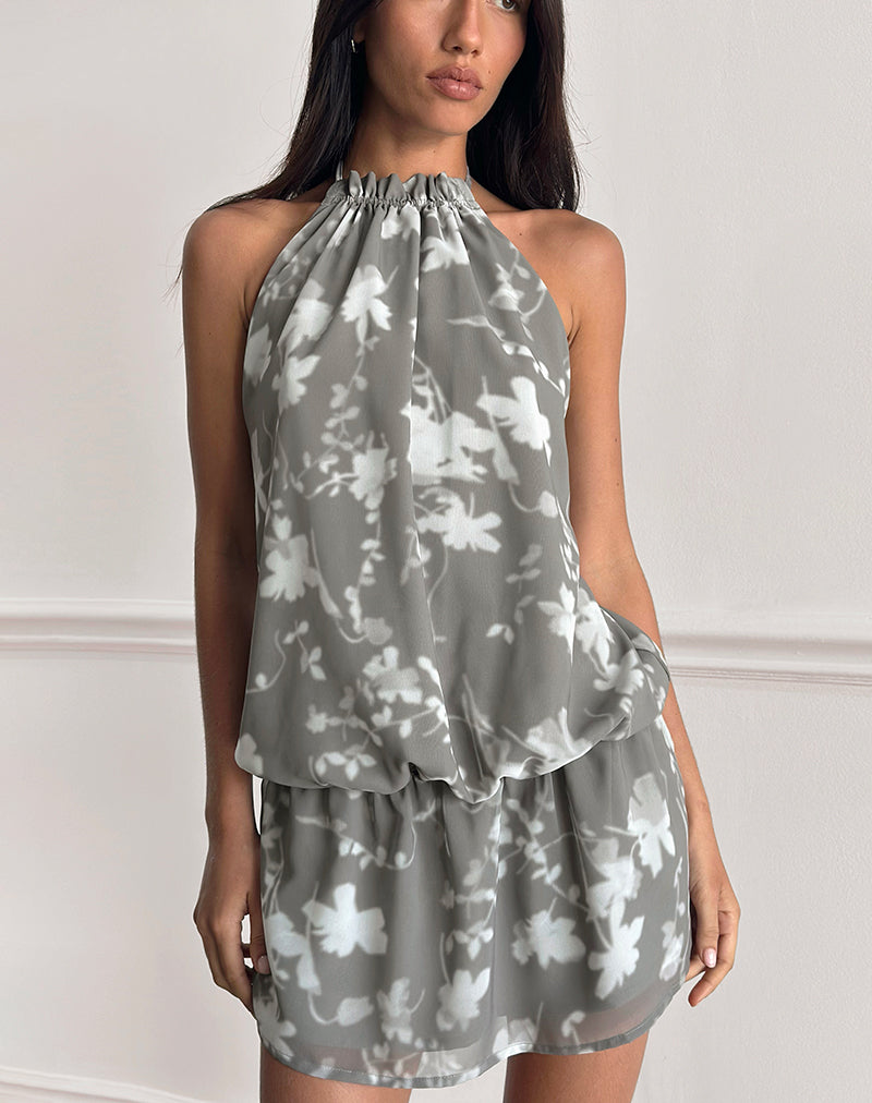 Image de la mini robe Veloria en floral flou Gris
