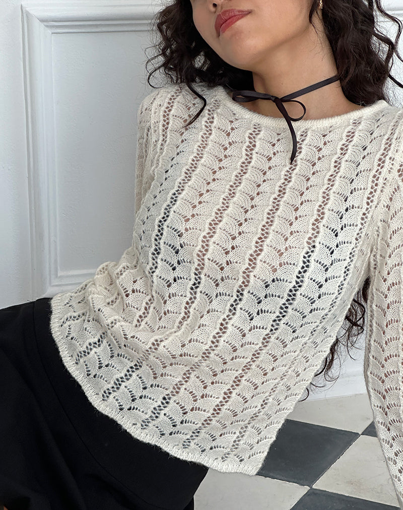 Image de Venia Top à manches longues en tricot, crème bouleau