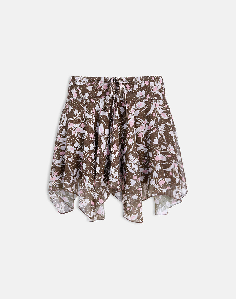 Image de Veny Mini jupe en mousseline de soie marron et rose à pois