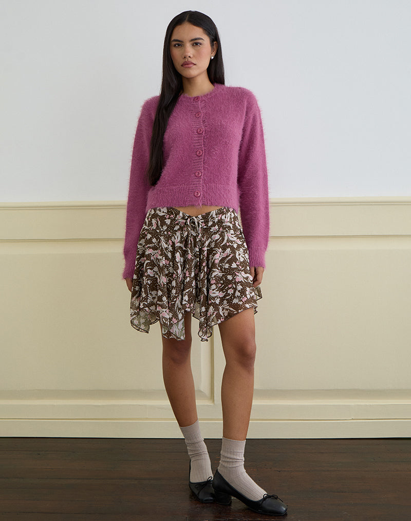 Image de Veny Mini jupe en mousseline de soie marron et rose à pois