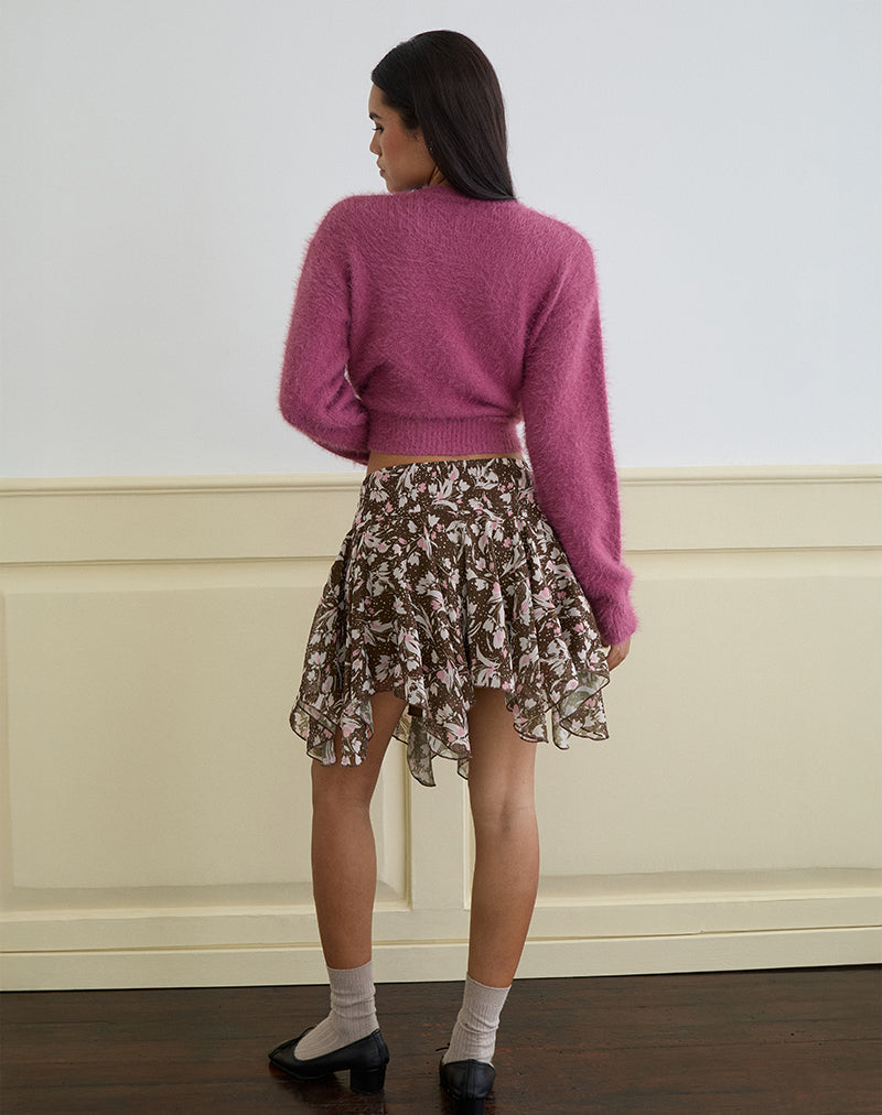 Image de Veny Mini jupe en mousseline de soie marron et rose à pois