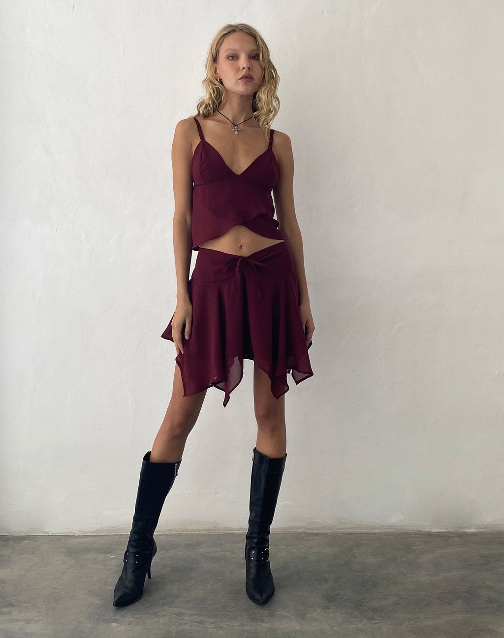 Minijupe Veny en mousseline de soie Oxblood