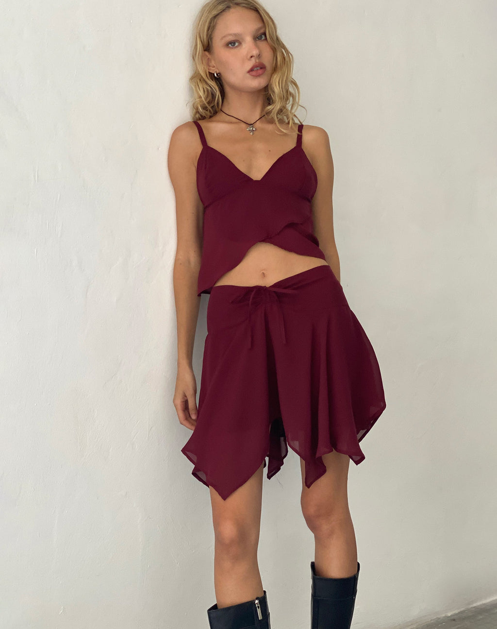 Minijupe Veny en mousseline de soie Oxblood