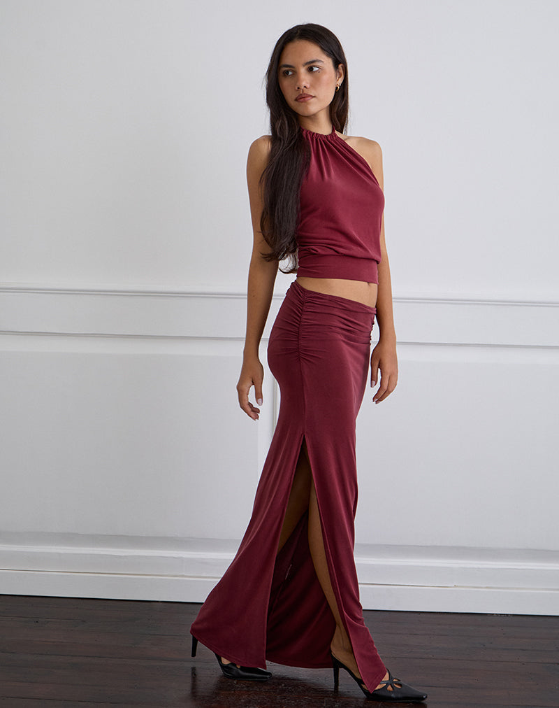 Image de Venya Maxi Skirt in Cupro Burgundy