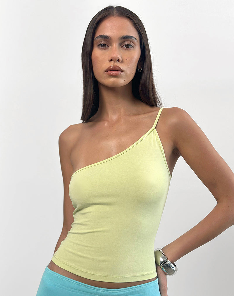 Vey One Shoulder Basic Top in Pistachio Green
