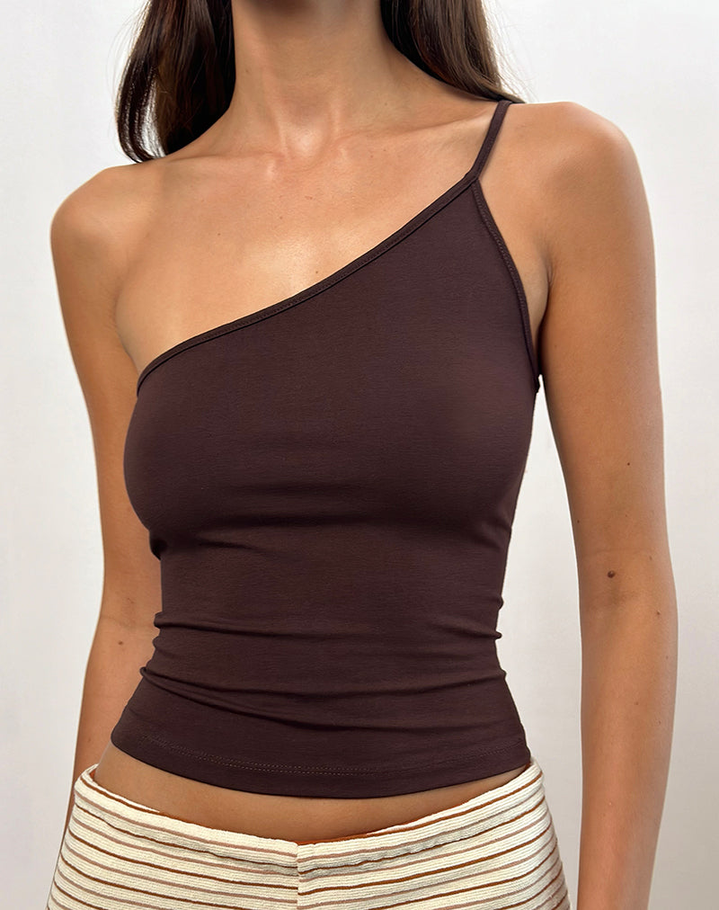 Top basique asymétrique Vey en chocolat amer