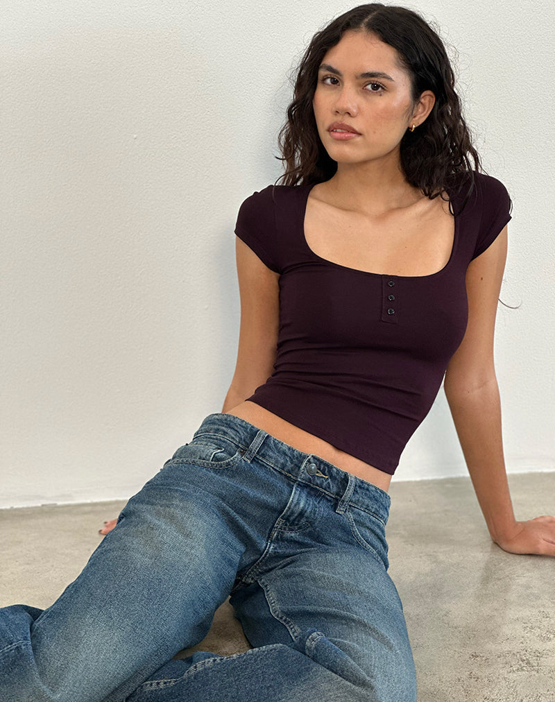 Top à manches courtes Vibian en oxblood