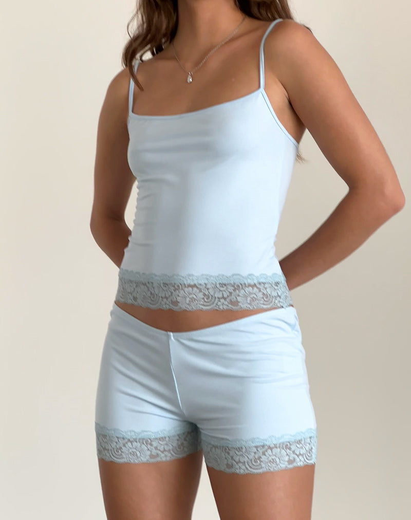 Micro-short à ourlet en dentelle Kuden, bleu doux et fluide