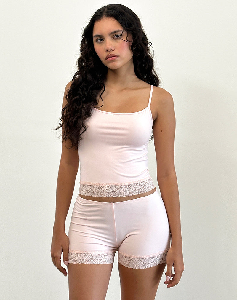 Micro-short à ourlet en dentelle Kuden en jersey doux rose