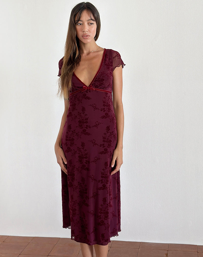 Image de Vilinia Midi Dress in Botanical Flower Maroon