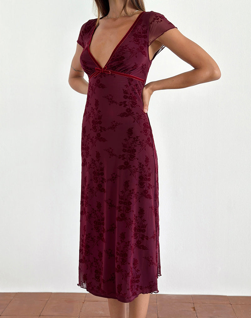 Image de Vilinia Midi Dress in Botanical Flower Maroon