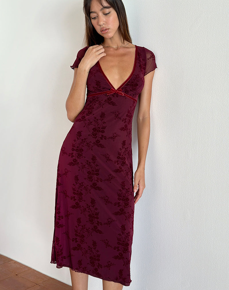 Image de Vilinia Midi Dress in Botanical Flower Maroon