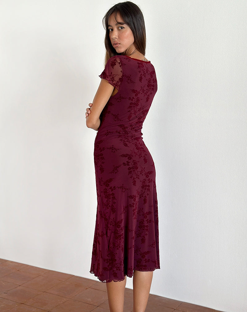 Image de Vilinia Midi Dress in Botanical Flower Maroon