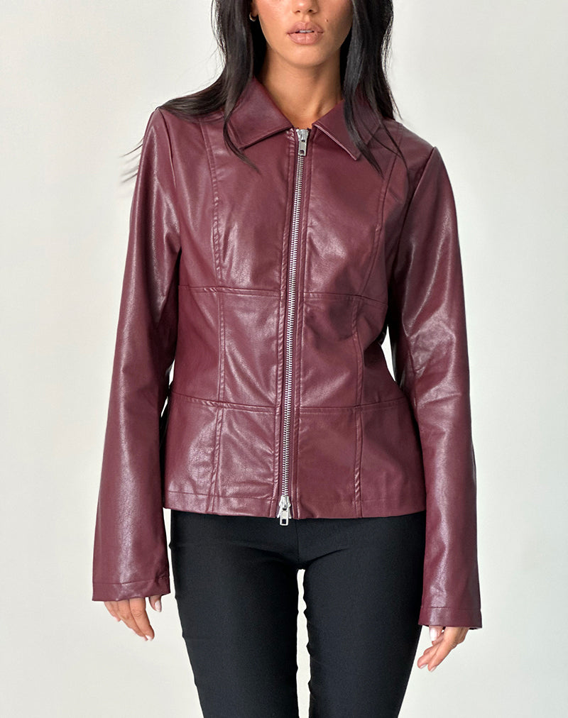 Vincent Fitted Jacket en PU Burgundy