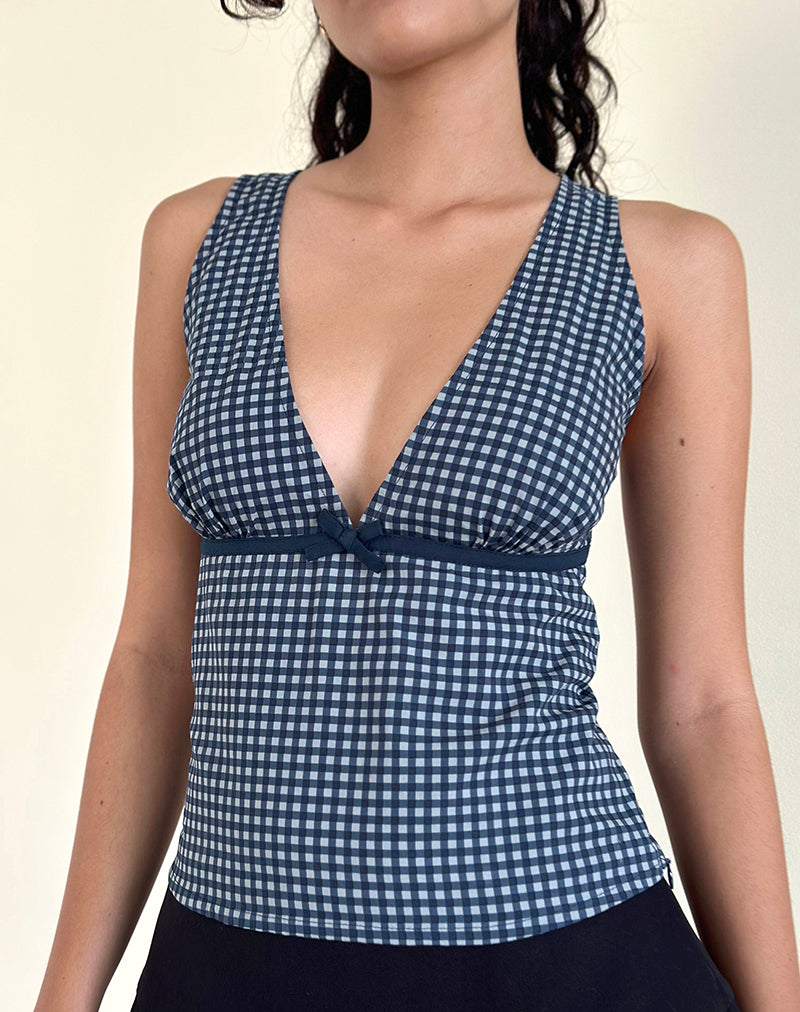 Image de Vishata Top in Mini Gingham Dark Blue